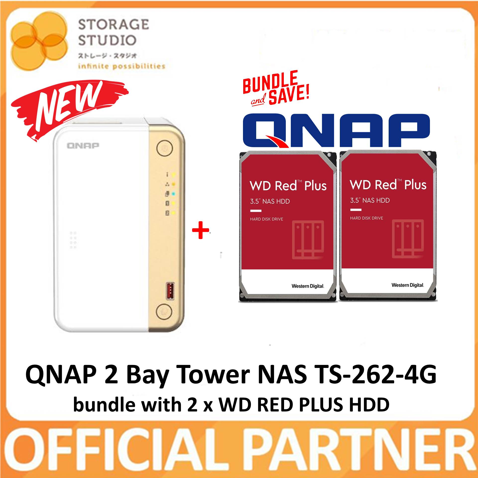 QNAP TS-262-4G 2 Bay DiskStation NAS Promotion Bundle With 2x WD RED ...